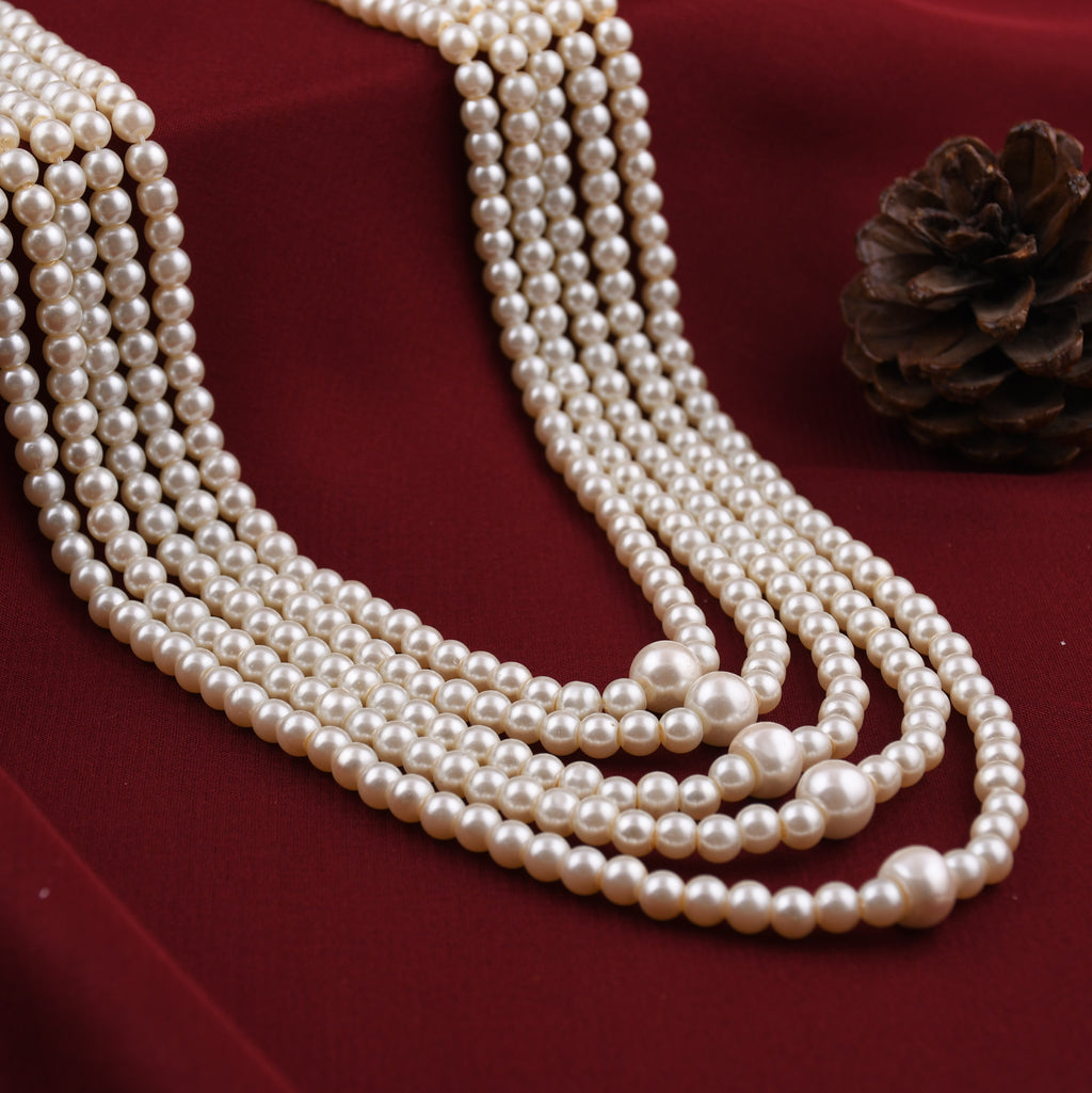 Pearls Mala 5 Line White Color With Earrings Livasaa Jewellers