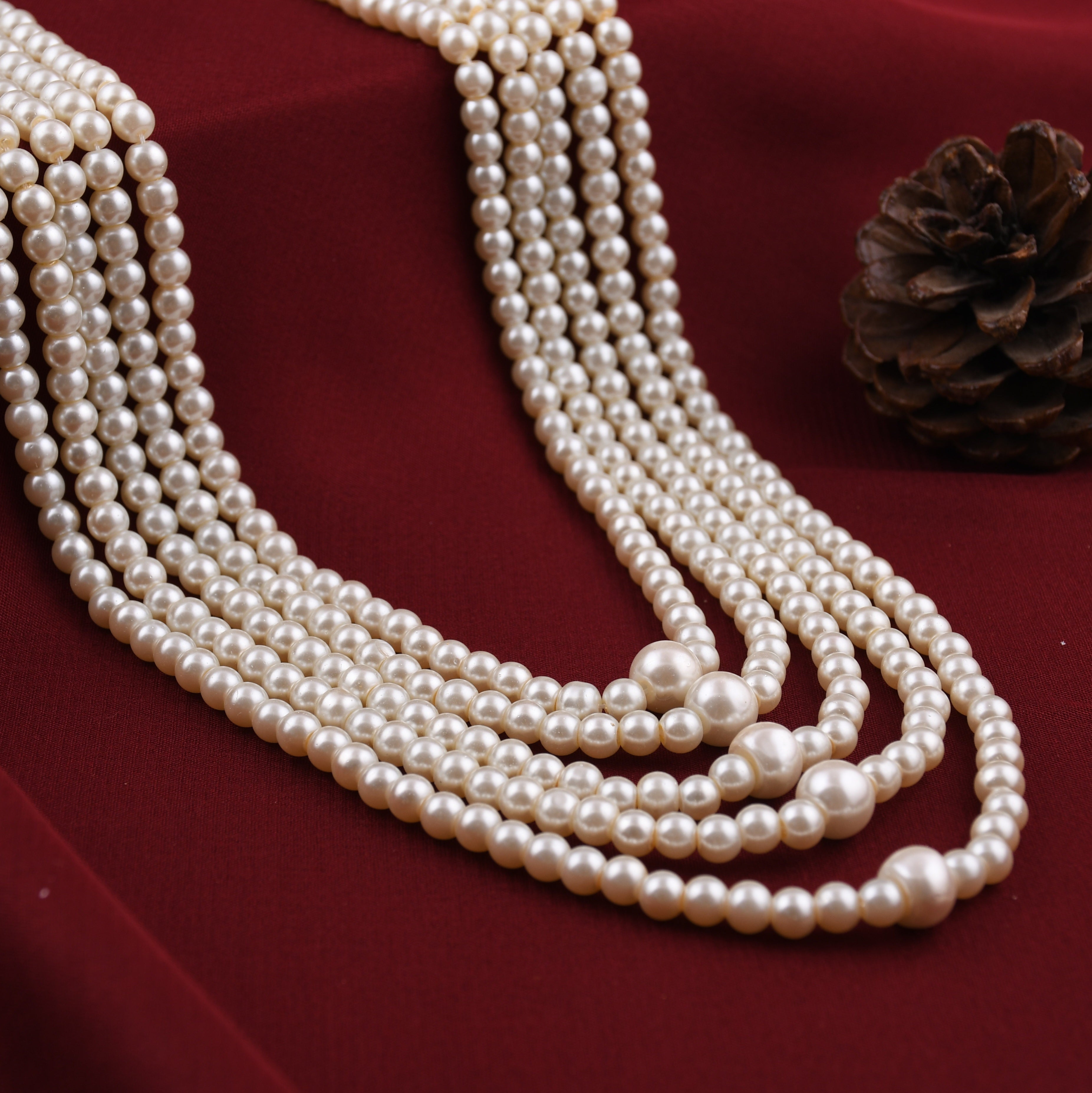Pearls Mala 5 Line White Color With Earrings Livasaa Jewellers
