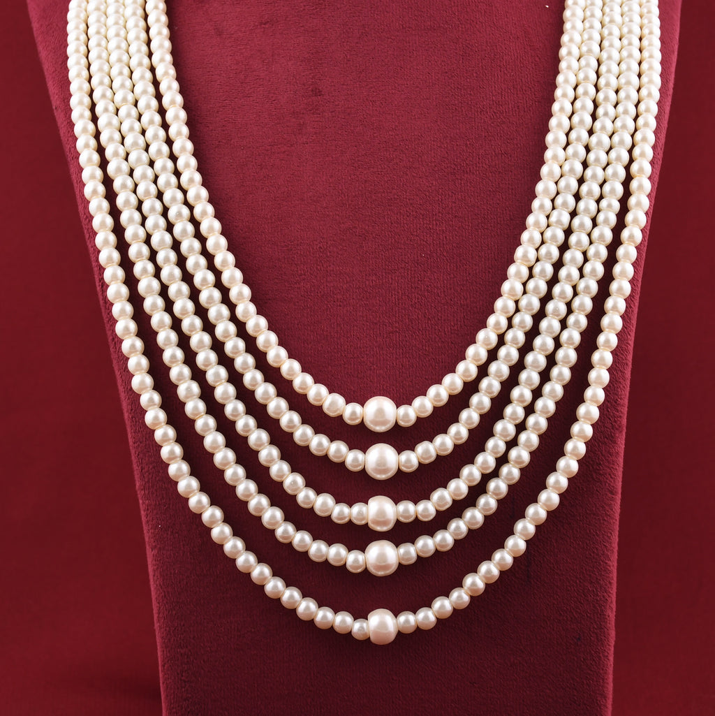 Pearls Mala 5 Line White Color With Earrings Livasaa Jewellers