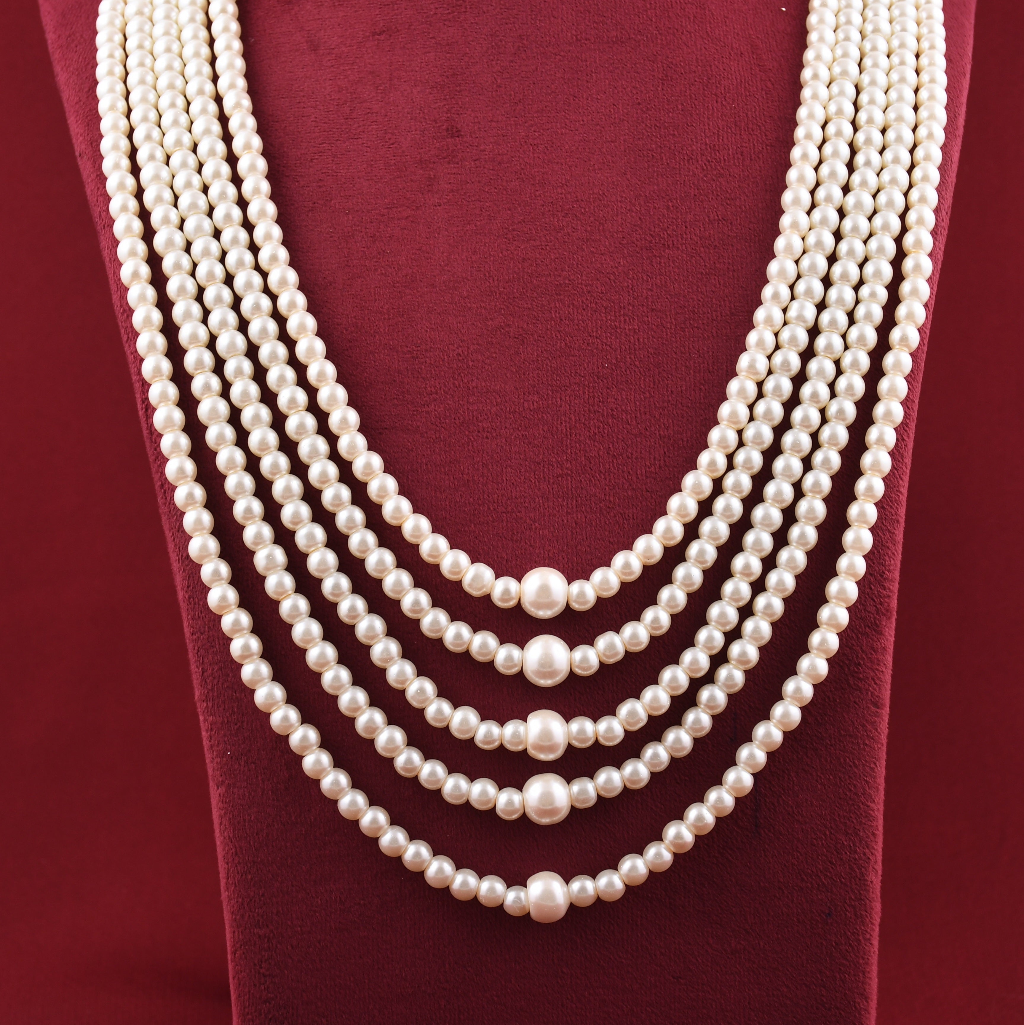 Pearls Mala 5 Line White Color With Earrings Livasaa Jewellers