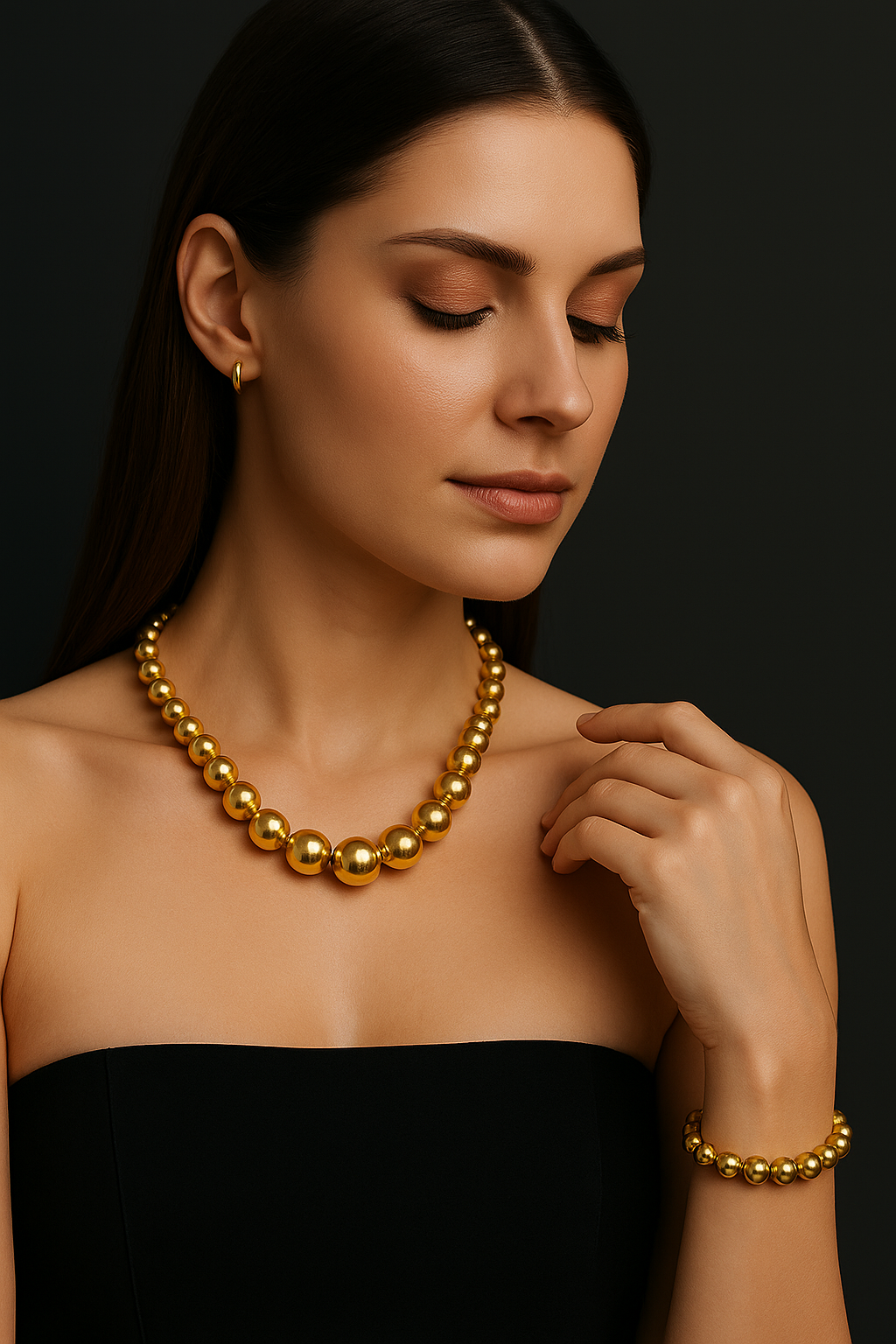 The Celestia Gold Bead Necklace Set